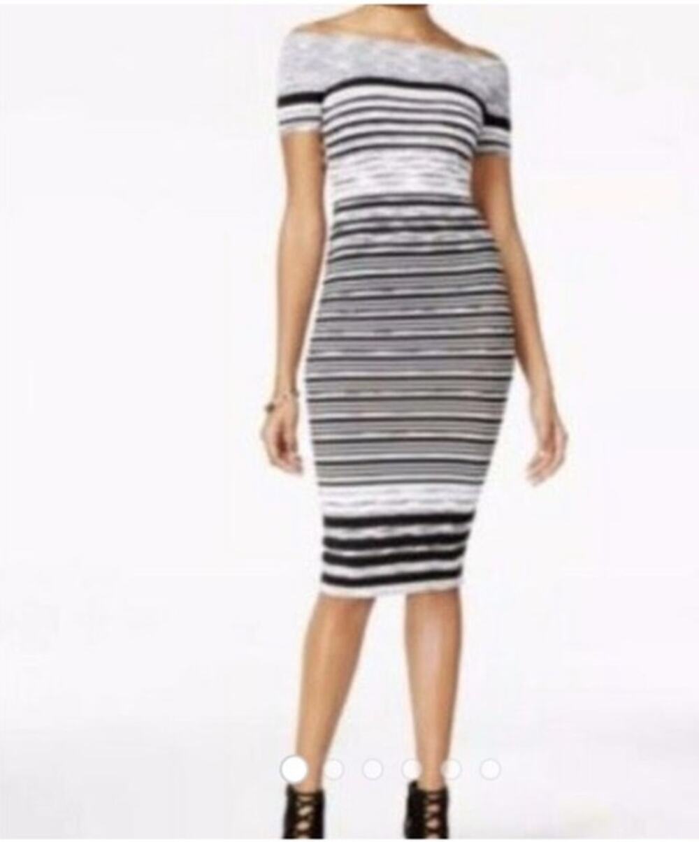 XOXO Off Shoulder Knit Striped Bodycon Midi Dress M VTG Y2K 90s Casual Formal